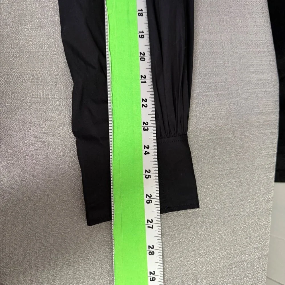 Madewell Dress 14 Black Seamed Long Sleeve Mini Poplin Shirtdress Pockets NV025 - Picture 12 of 13